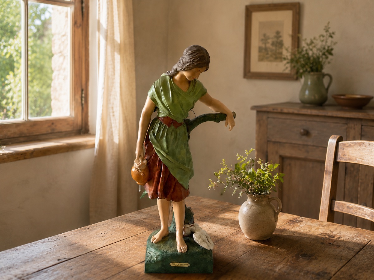 Terre cuite polychrome de Fontaine & Durieux représentant une jeune femme signée L. Vergnano.-photo-3