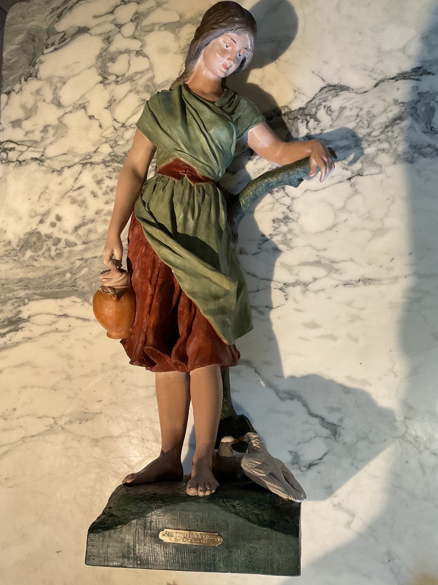 Terre cuite polychrome de Fontaine & Durieux représentant une jeune femme signée L. Vergnano.-photo-5