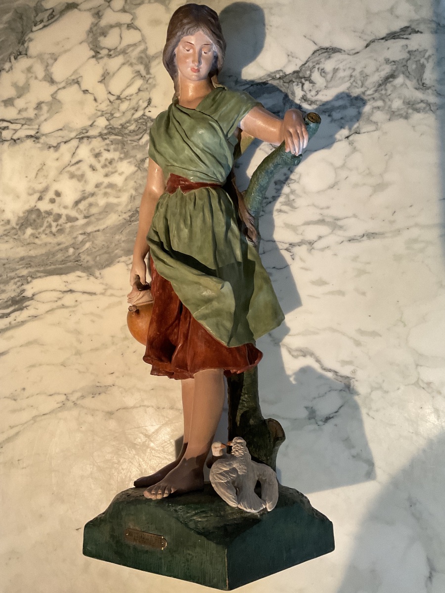 Terre cuite polychrome de Fontaine & Durieux représentant une jeune femme signée L. Vergnano.-photo-6