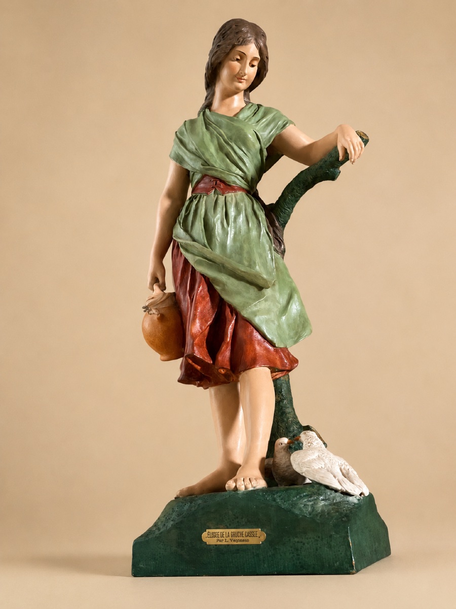 Terre cuite polychrome de Fontaine & Durieux représentant une jeune femme signée L. Vergnano.