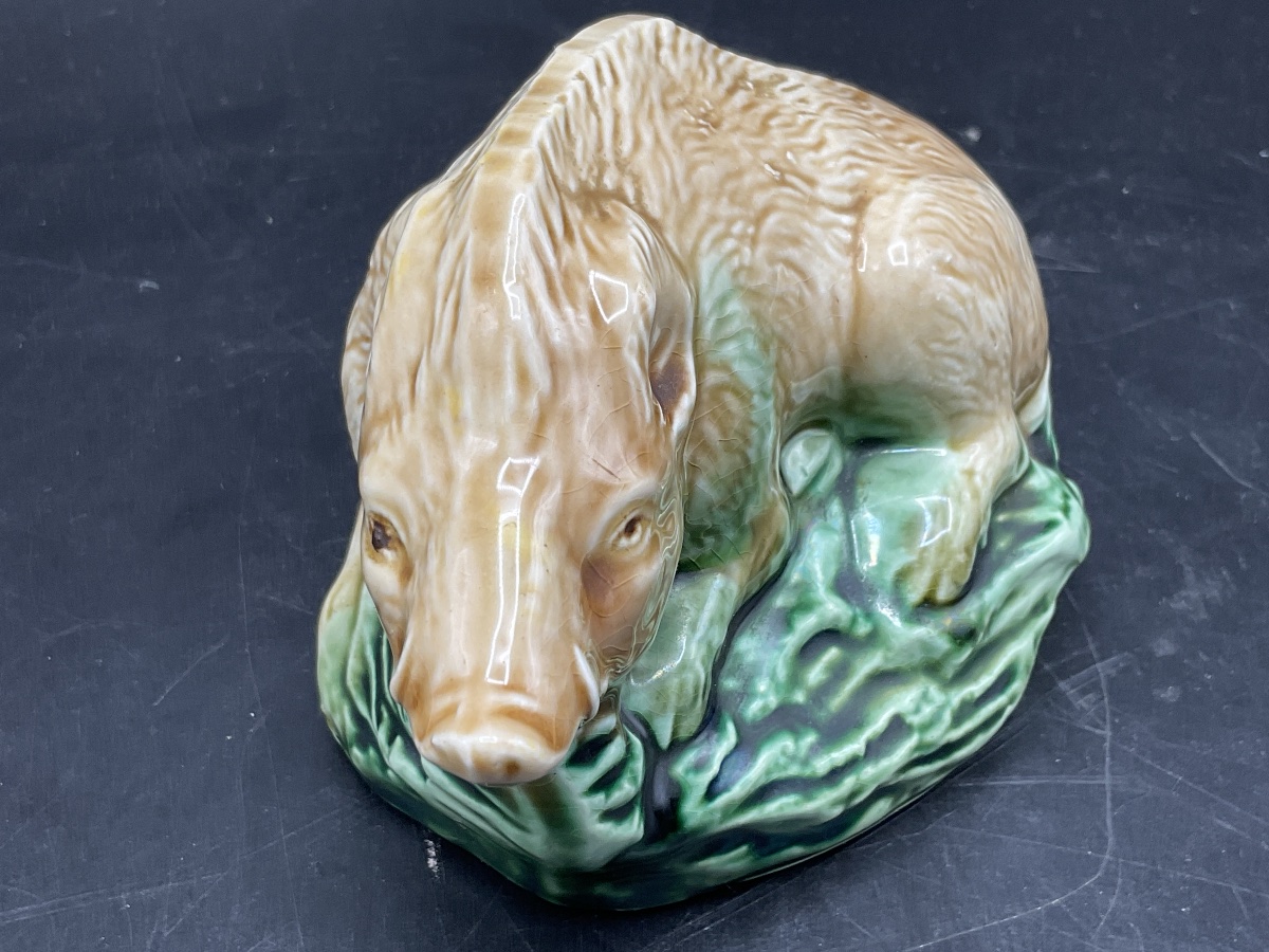 A Polychrome Slip-glazed Piggy Bank From The Onnaing Factory Depicting A Wild Boar.-photo-1