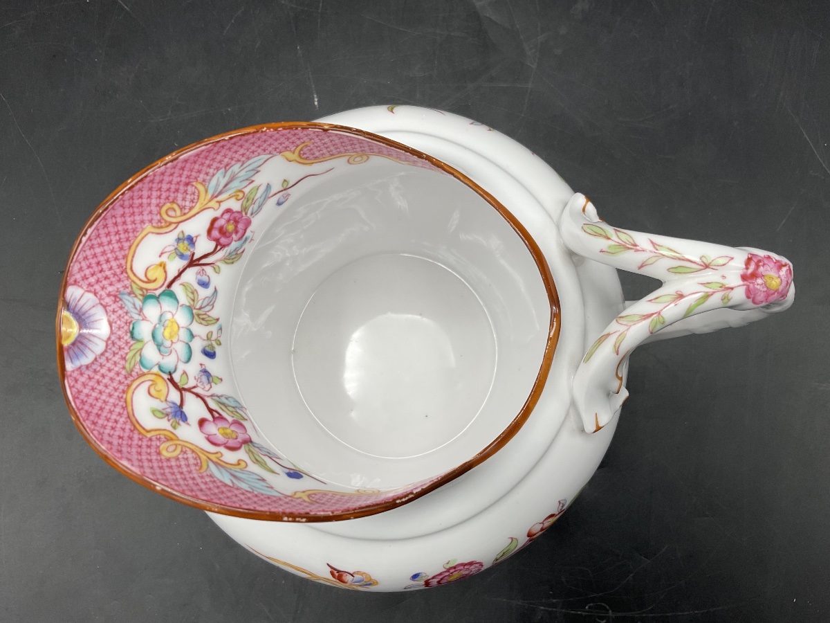 Milk Jug Or Creamer Made Of Polychrome Sarreguemines Porcelain, With A Minton-printed Design.-photo-2