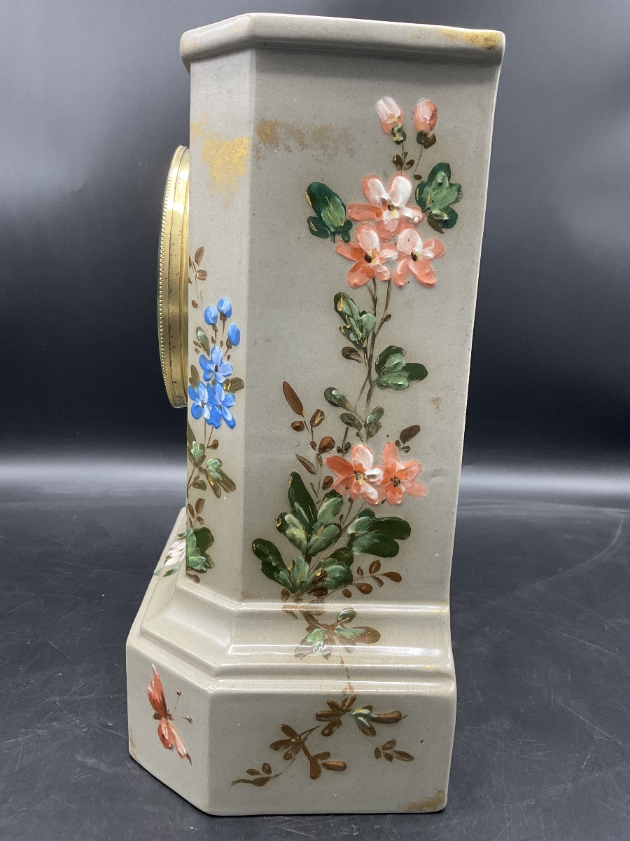 A Longwy Polychrome Slip-glazed Cornice Clock Decorated With Butterflies, Birds, And Flowers-photo-3