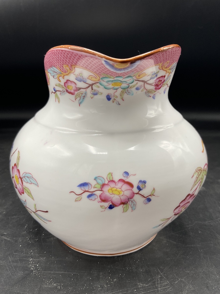 Pot à lait ou crémier en porcelaine polychrome de Sarreguemines, Décor Minton imprimé.-photo-2