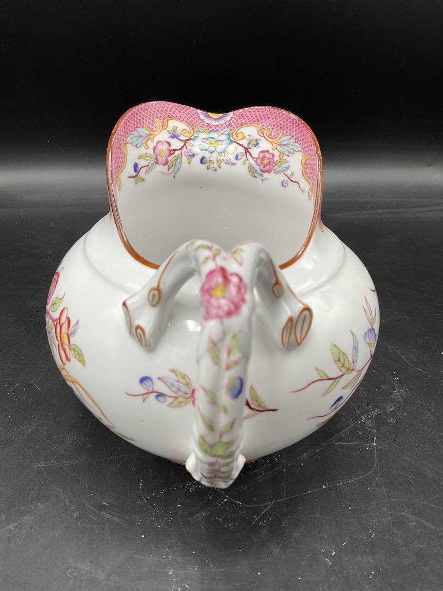 Pot à lait ou crémier en porcelaine polychrome de Sarreguemines, Décor Minton imprimé.-photo-4