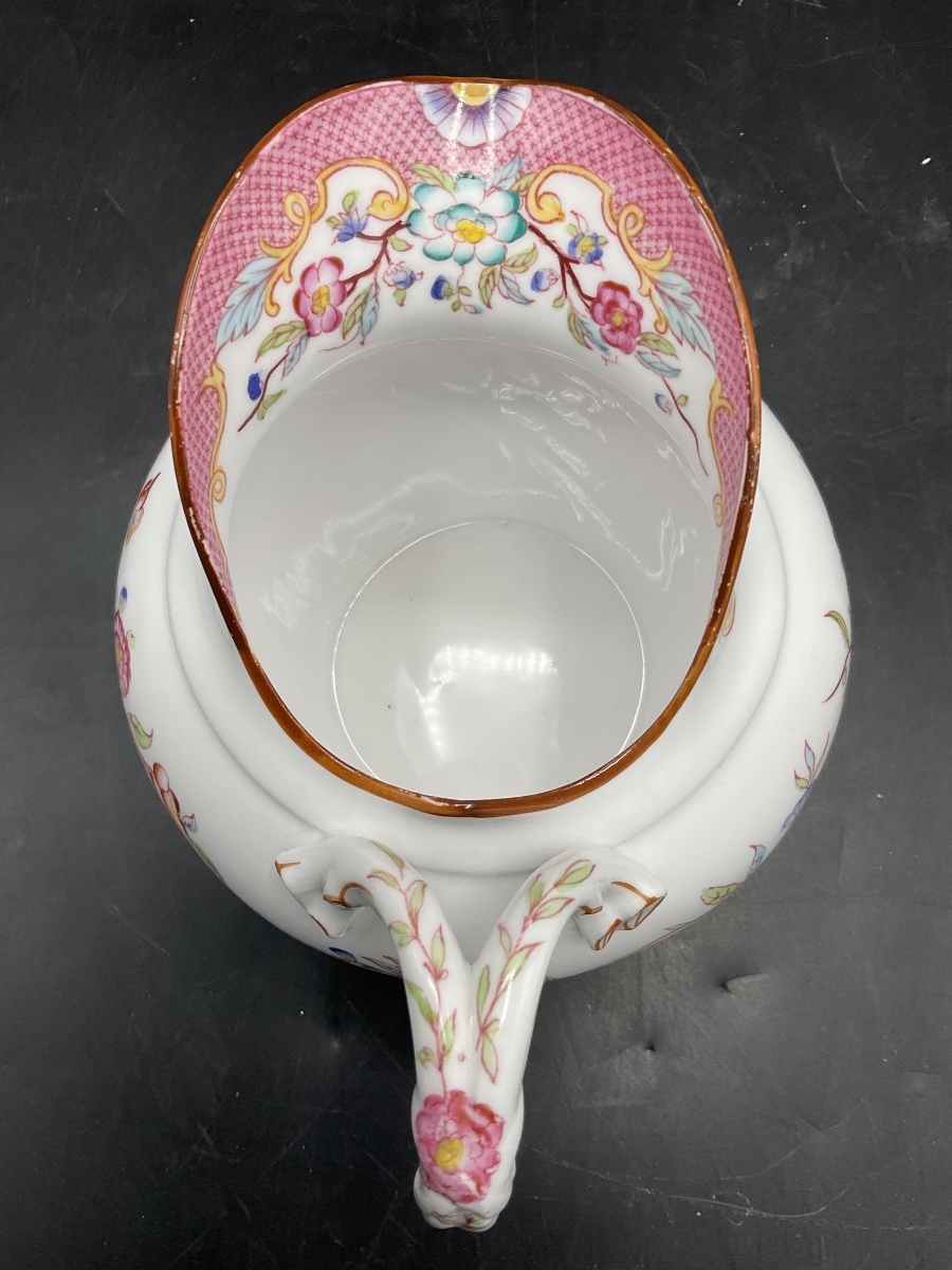 Pot à lait ou crémier en porcelaine polychrome de Sarreguemines, Décor Minton imprimé.-photo-2