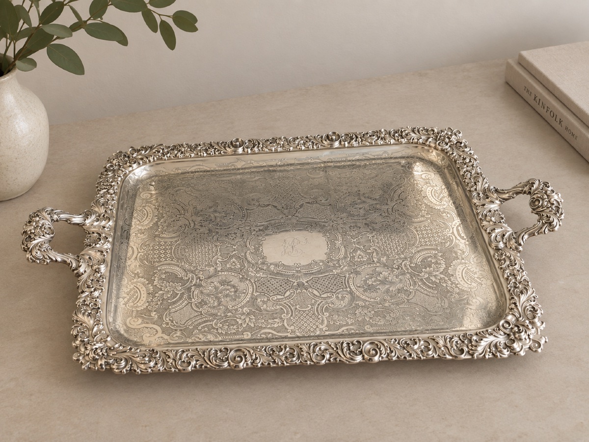 Kindberg Henry Metal Serving Tray Lined With Two Sheets Of Silversmith's Silver: Charles X.-photo-2