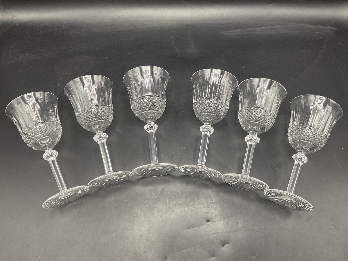 Saint Louis Six Hand-blown Wine Glasses In Clear Cut Crystal, No. 4, Tommy Model.-photo-6