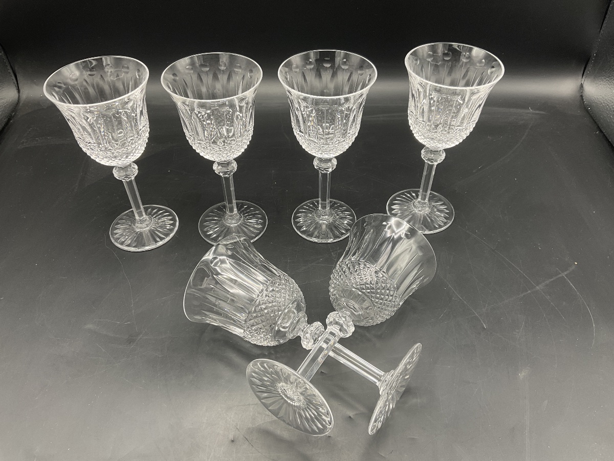 Saint Louis Six Hand-blown Wine Glasses In Clear Cut Crystal, No. 4, Tommy Model.-photo-7