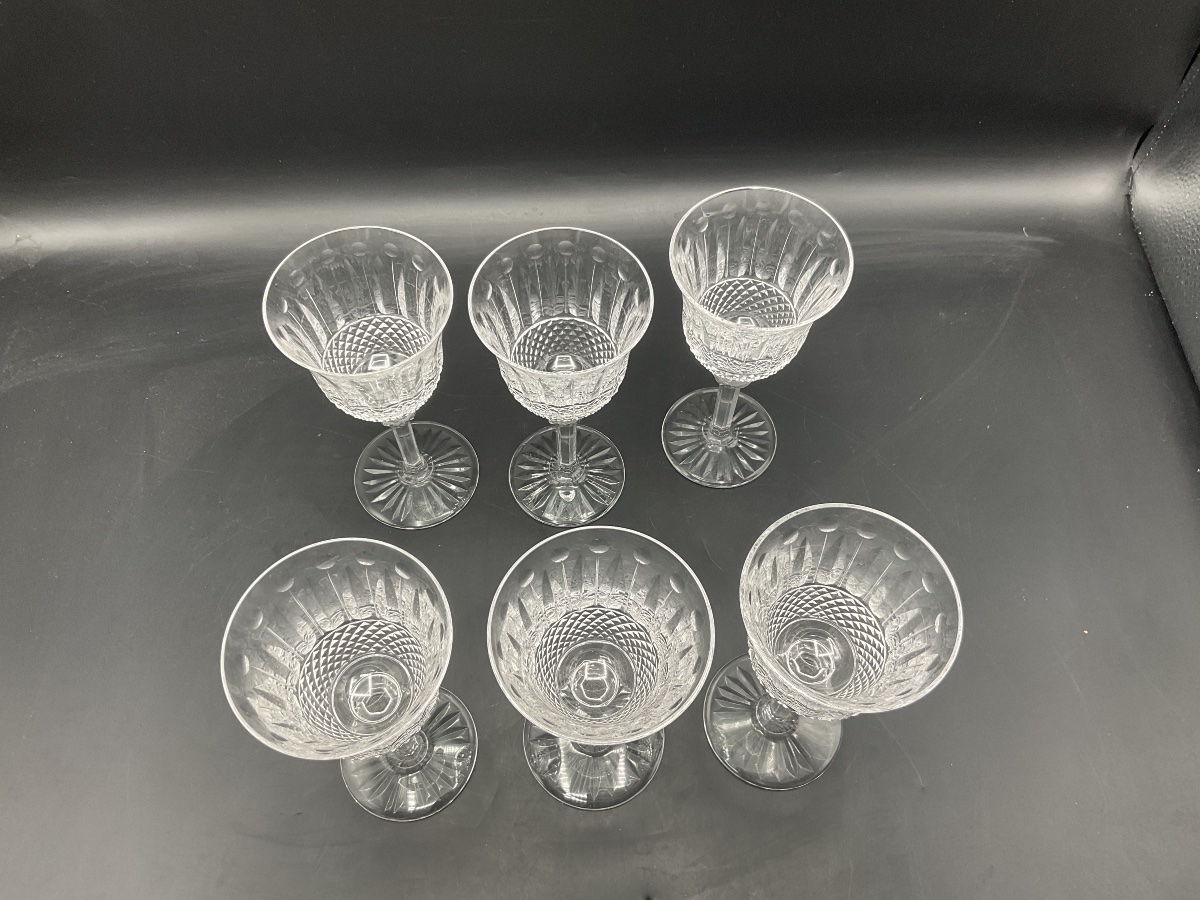 Saint Louis Six Hand-blown Wine Glasses In Clear Cut Crystal, No. 4, Tommy Model.-photo-8