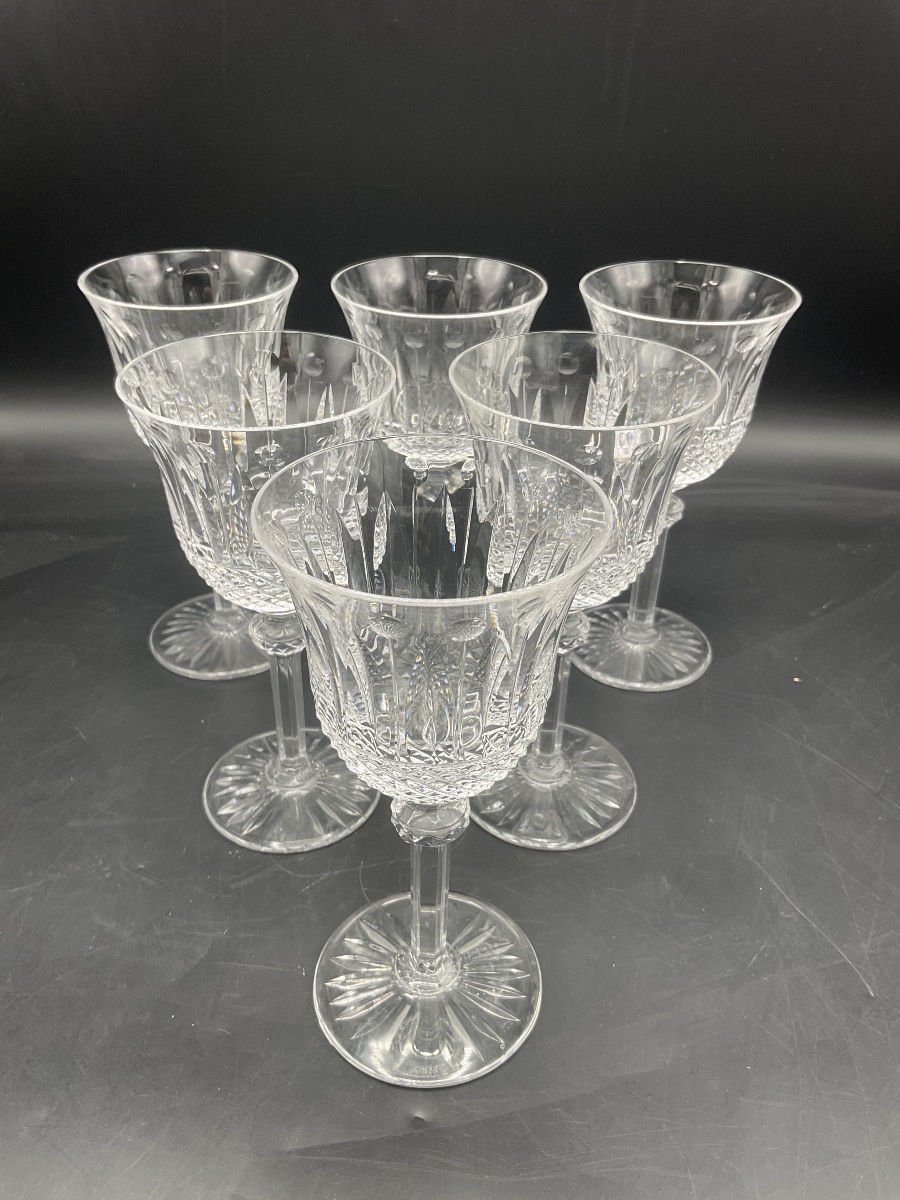 Saint Louis Six Hand-blown Wine Glasses In Clear Cut Crystal, No. 4, Tommy Model.