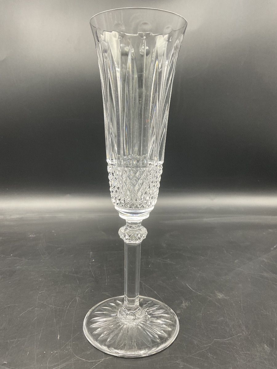 Saint Louis Set Of Six Hand-blown Clear Cut Crystal Champagne Flutes, "tommy" Model.-photo-4