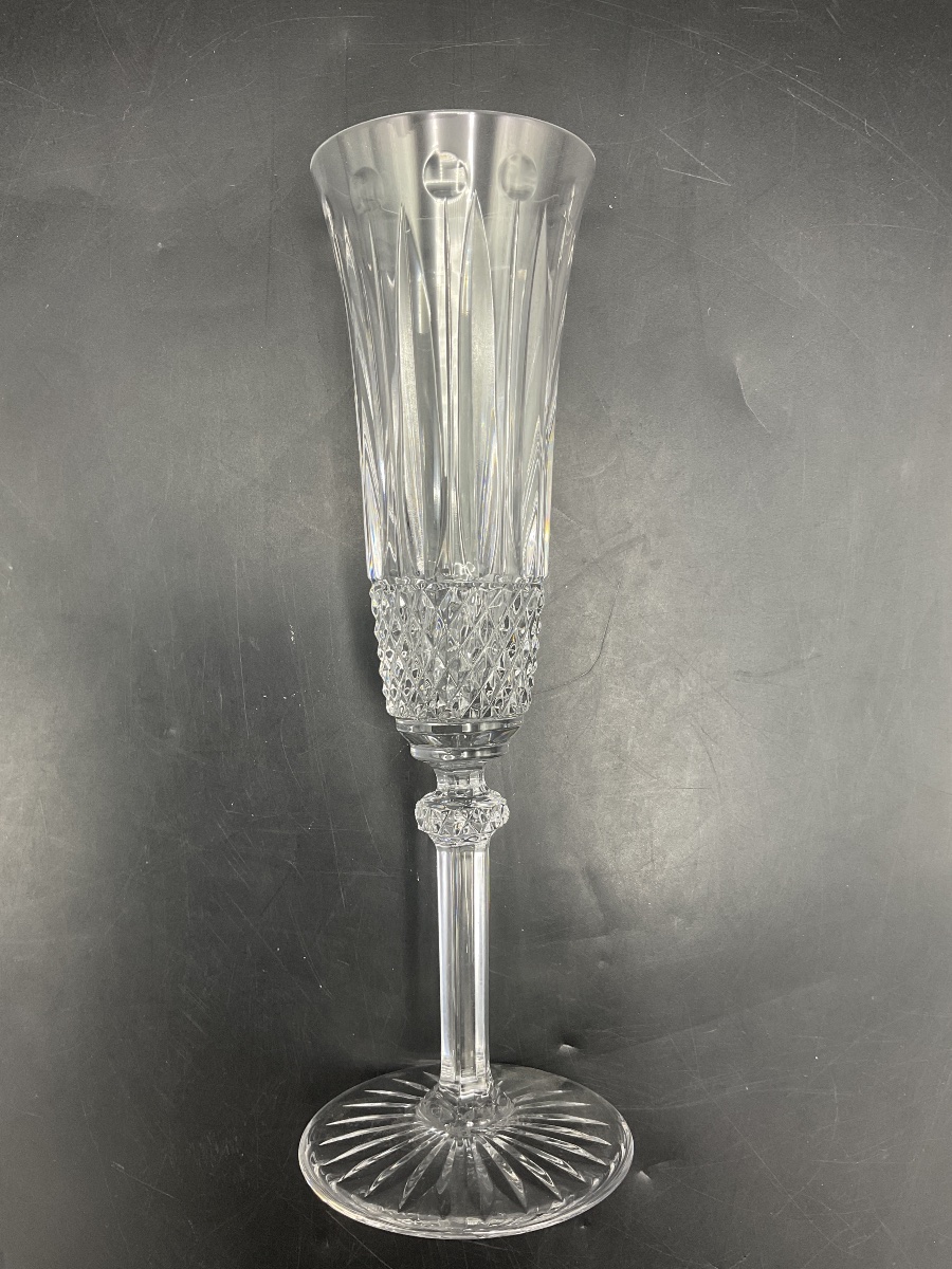 Saint Louis Set Of Six Hand-blown Clear Cut Crystal Champagne Flutes, "tommy" Model.-photo-1