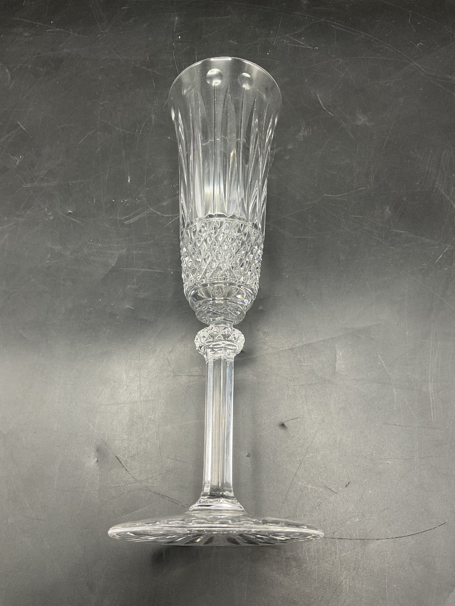 Saint Louis Set Of Six Hand-blown Clear Cut Crystal Champagne Flutes, "tommy" Model.-photo-4