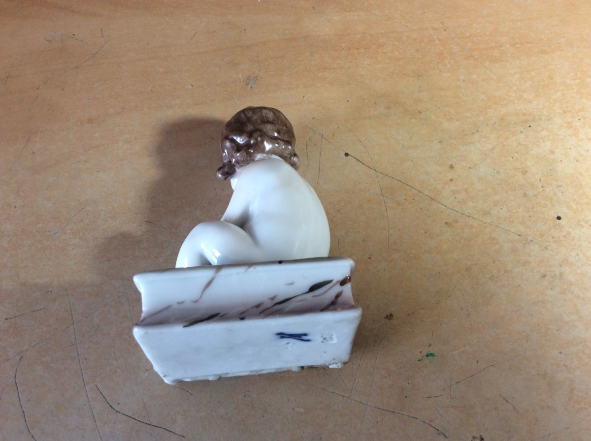 Polychrome Porcelain By Müller Representing A Little Girl Sitting On A Book.-photo-8
