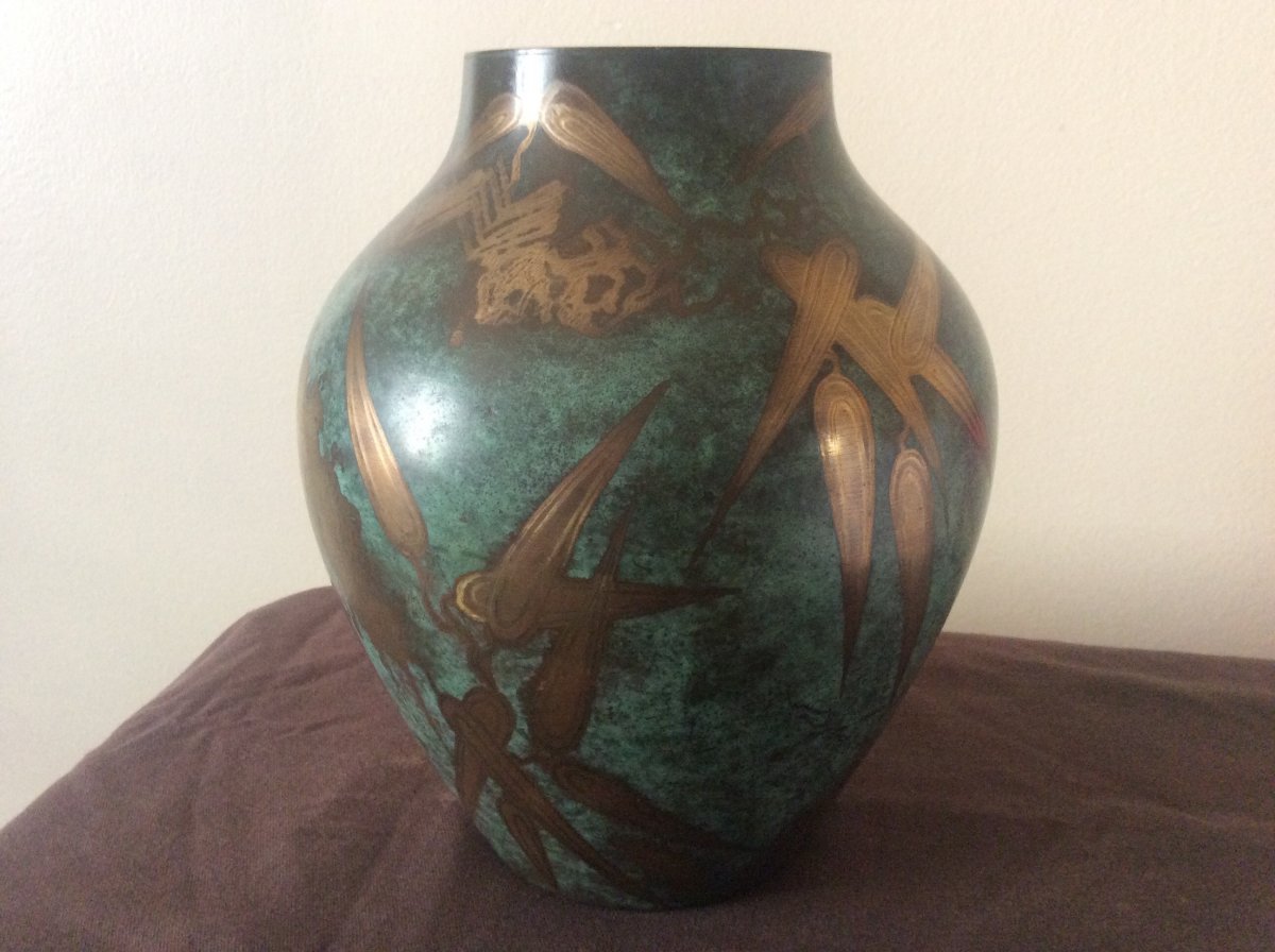 Vase In Art-deco Dinanderie Signed Wmf And Stamp In Hollow.-photo-1