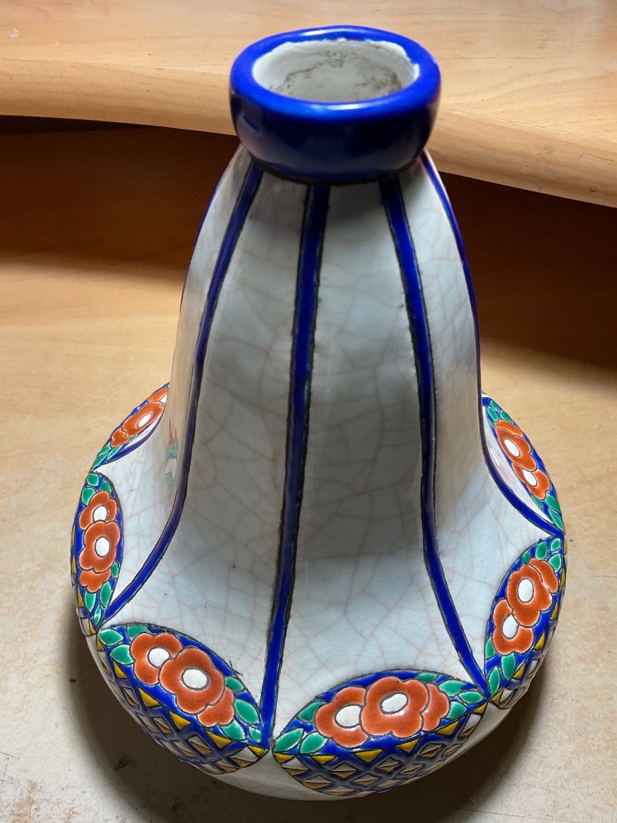 Art-deco Longwy Enamel Vase Decor D.5053 On White Background.-photo-2