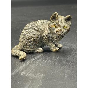 Polychrome Vienna Bronze Representing A Seated Cat.