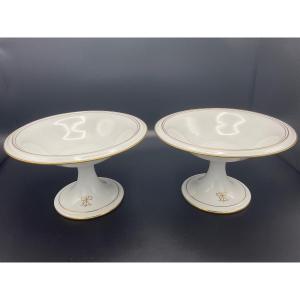 Pair Of Fruit Bowls On A Pedestal In White And Gold Hard Porcelain From The Sévres Porcelain Manufactory