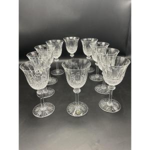 Ten Saint Louis Tommy Model Burgundy Red Wine Glasses In Colorless Cut Crystal.
