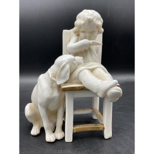 Biscuit From The Müller Factory Representing A Little Girl Sitting On A Chair With A Dog.