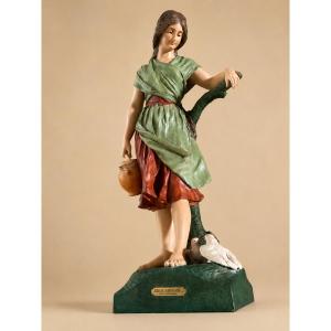 A Polychrome Terracotta Sculpture By Fontaine & Durieux Depicting A Young Woman, Signed L. Vergnano.