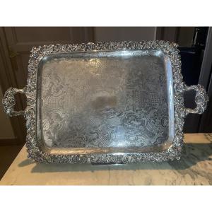 Plateau de service en métal doublé de deux feuilles d’argent orfèvre Kindberg Henry: Charles X.