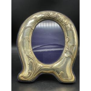 Cadre photo italien en argent massif vermeille d'inspiration Art nouveau, décor de motif floral