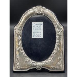 Greek-style Photo Frame Made Of Solid Silver, Featuring A Relief Design Of Leafy Scrolls And A Seashell. 