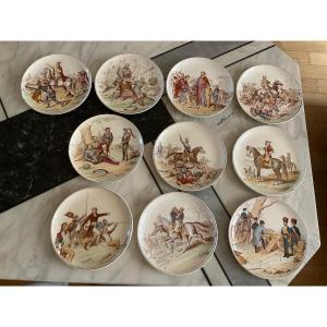 Series Of Ten Plates In Polychrome Earthenware From Creil-montereau On Our Military Glories.