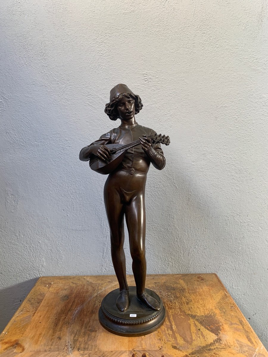 Bronze Sculpture Depicting Musician P. Dubois And Maison Barbedienne