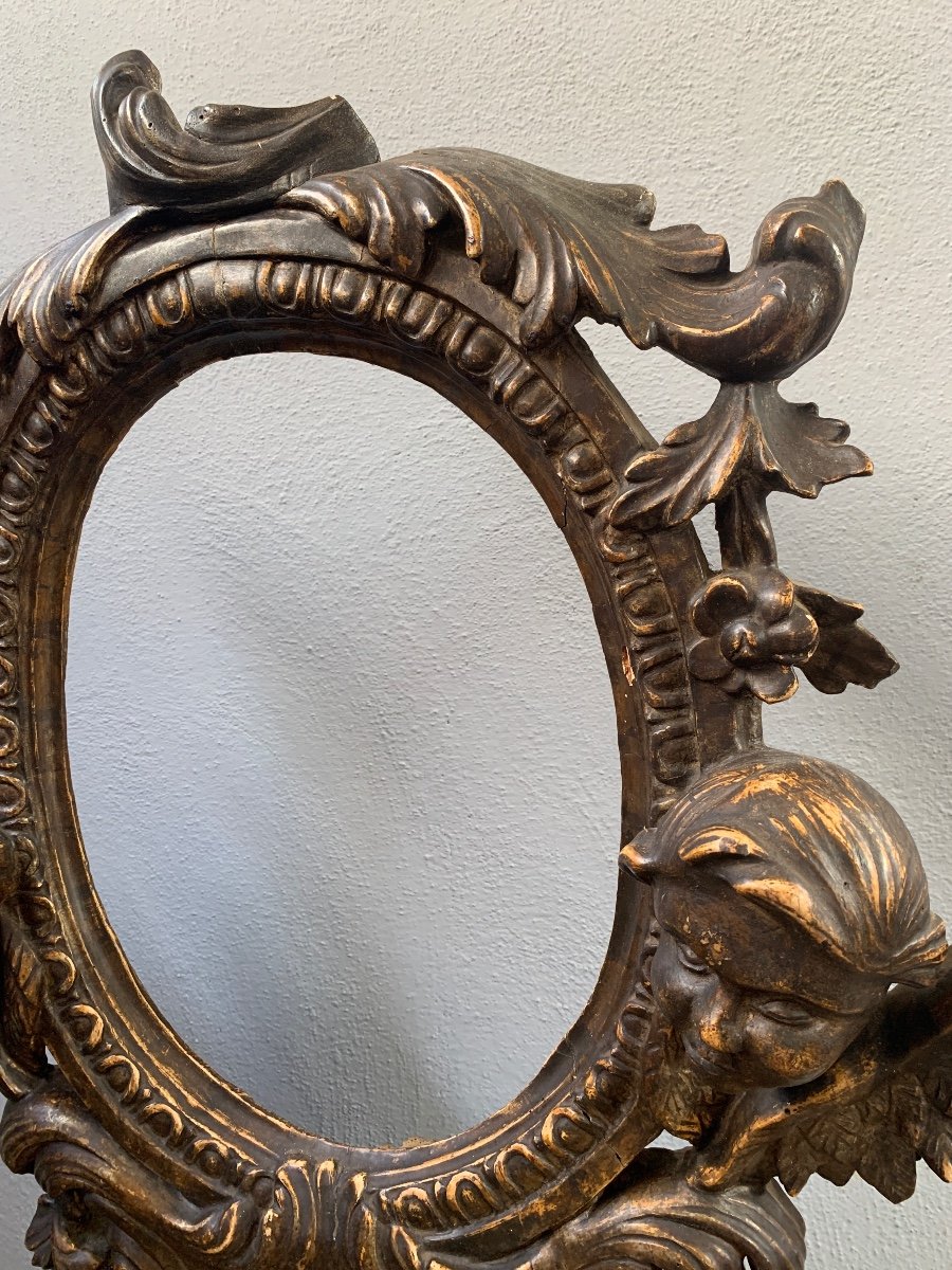 Carved Wooden Mirror And Sin With Cherubs 17th Century, Louis XIII. Roman Manufacture-photo-2