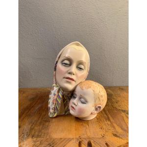 Ceramic Sculpture Depicting Madonna With Child Ronzan