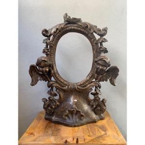 Carved Wooden Mirror And Sin With Cherubs 17th Century, Louis XIII. Roman Manufacture