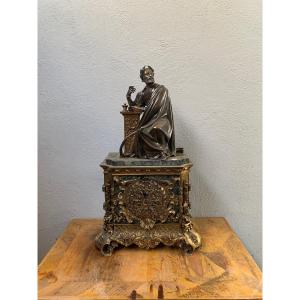 Bronze And Marble Clock Depicting A Philosopher, Probably Plato.