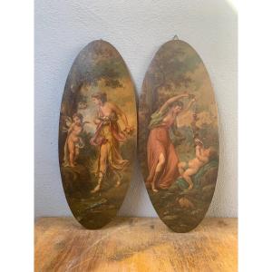 Pair Of Paintings On Wood From The 19th Century