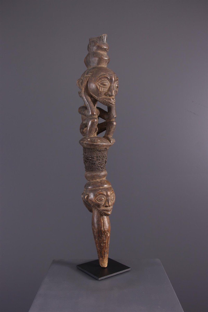 Mid-century African Tribal Wooden Sculptural Commando Staff Rdc Luba 1960s-photo-2