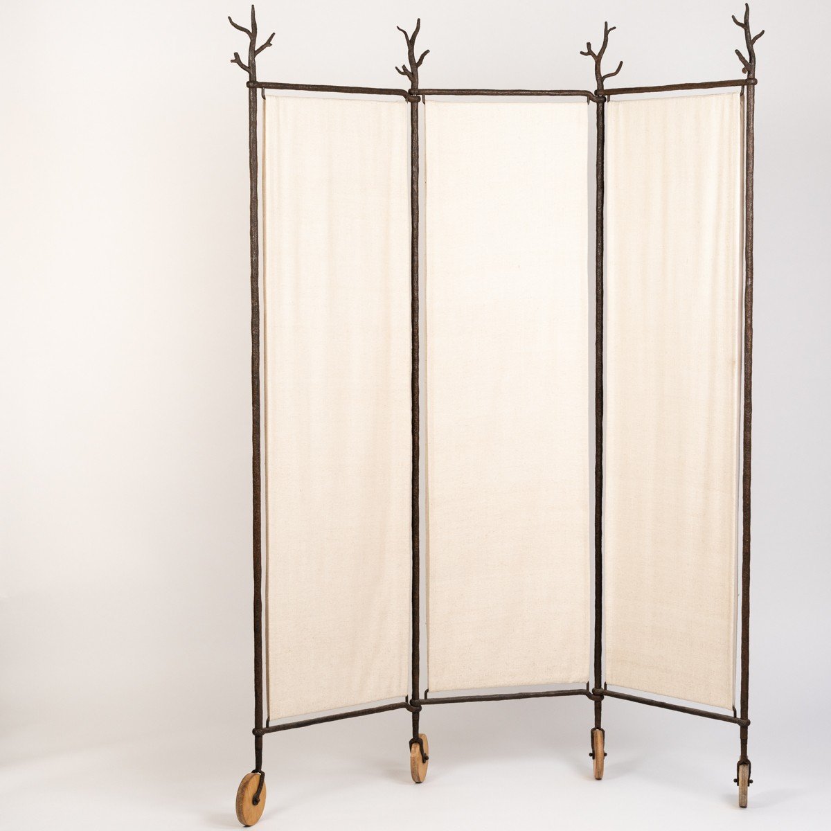 Mid-century Room Divider - Screen In Iron With Linen By St. Herzog Munich 1990s-photo-2