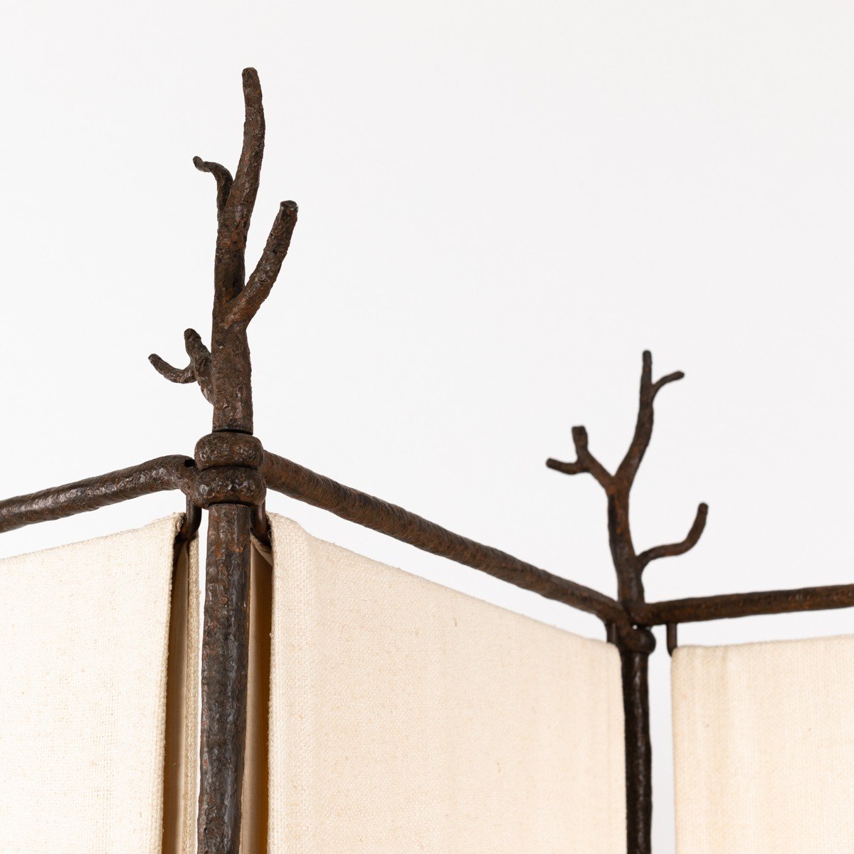 Mid-century Room Divider - Screen In Iron With Linen By St. Herzog Munich 1990s-photo-3