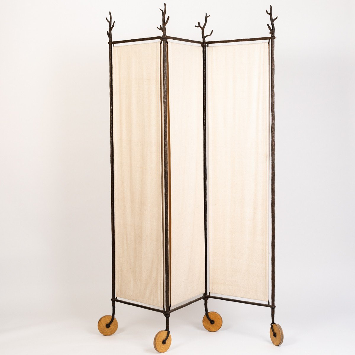 Mid-century Room Divider - Screen In Iron With Linen By St. Herzog Munich 1990s