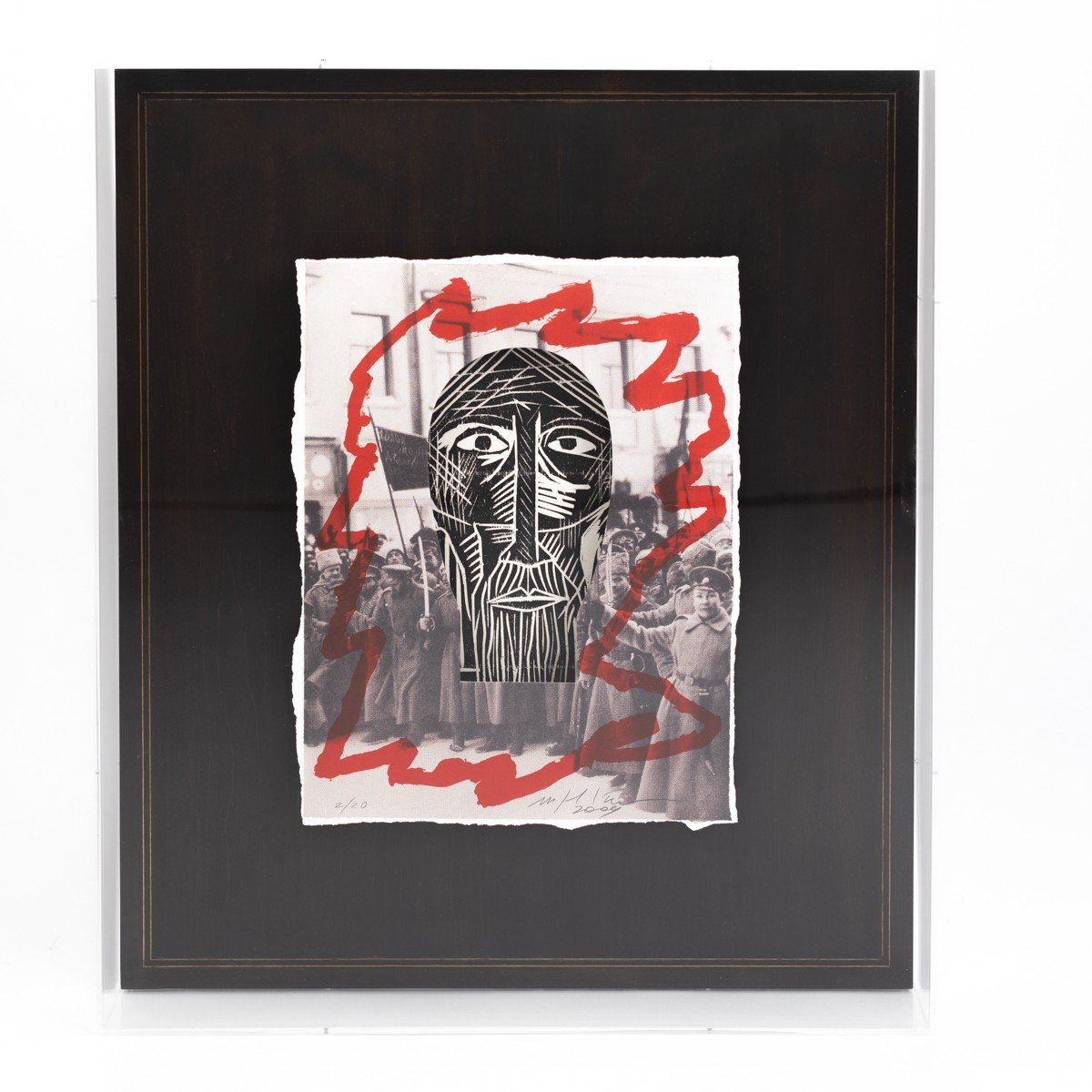 Mixed Media On Paper And Wood Behind Aryl Glass Mimmo Paladino, Italy 2009-photo-2