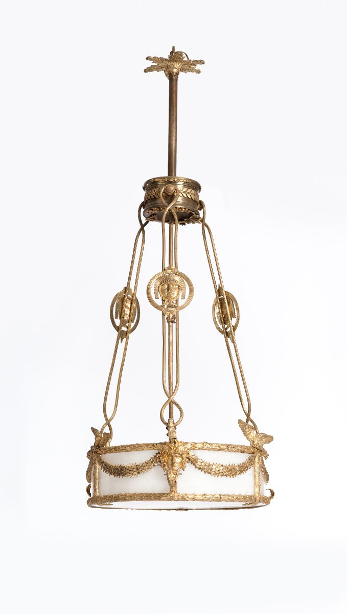 Impressive French Empire Chandelier, Firegilded Bronze With Alabaster 1830s-photo-3