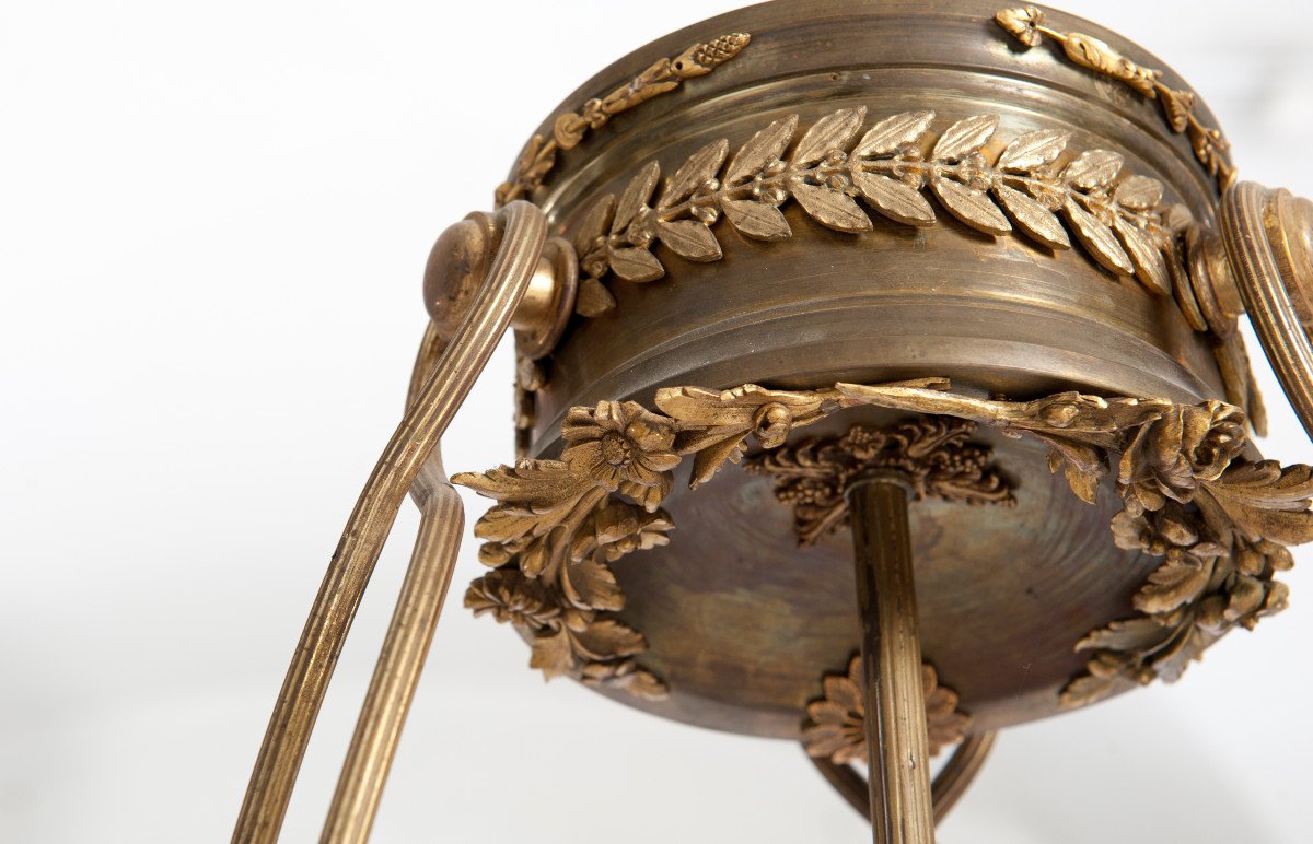Impressionnant lustre Empire français en bronze doré au feu et en albâtre des années 1830-photo-3