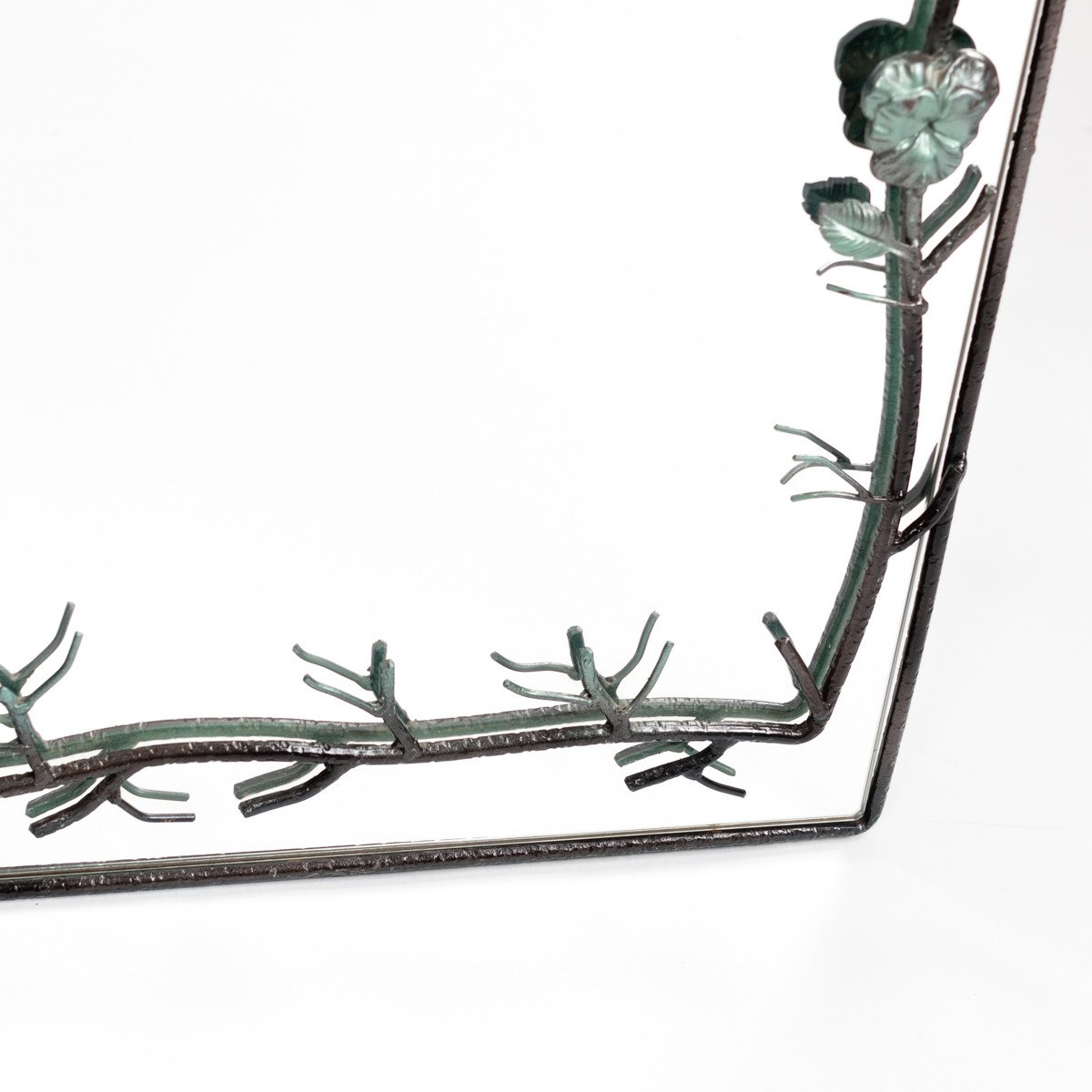 French Midcentury Bronze Naturalistic Designed Mirror For Lanvin Paris, 1970s-photo-3