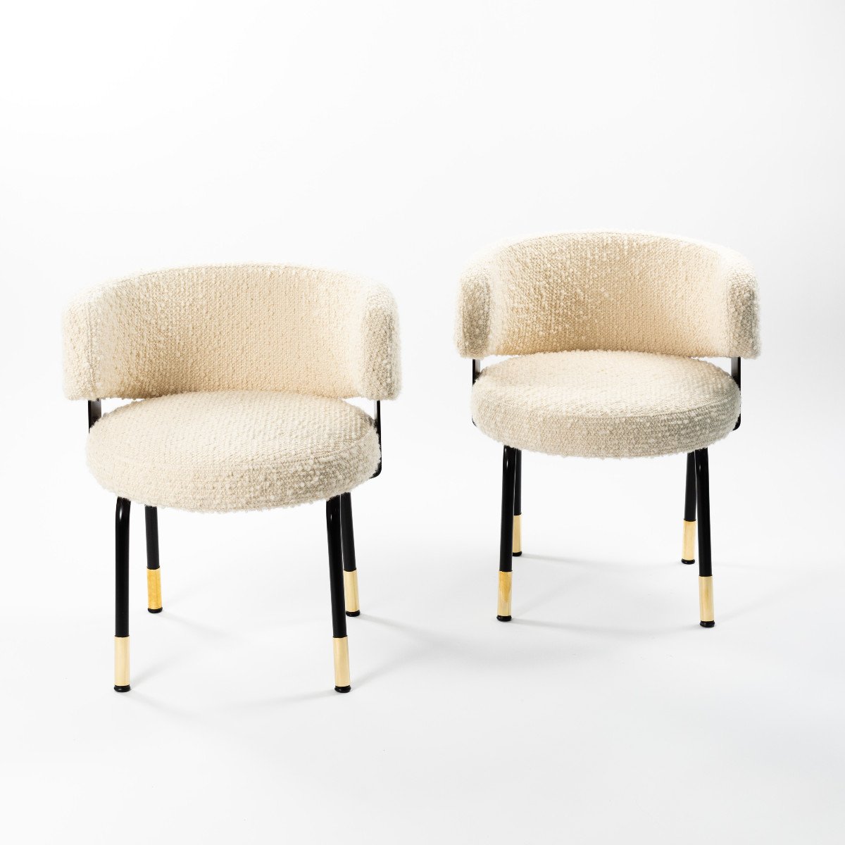 Pair Of Extravagant Formanova Armchairs Covered With Bouclé Fabric Italy 1970s-photo-2