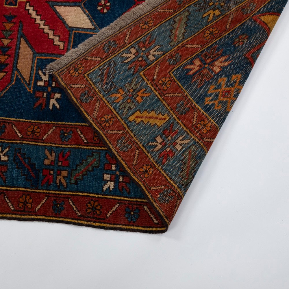 Handknotted Kazak Wool Carpet In Geometric Design 1960s-photo-2