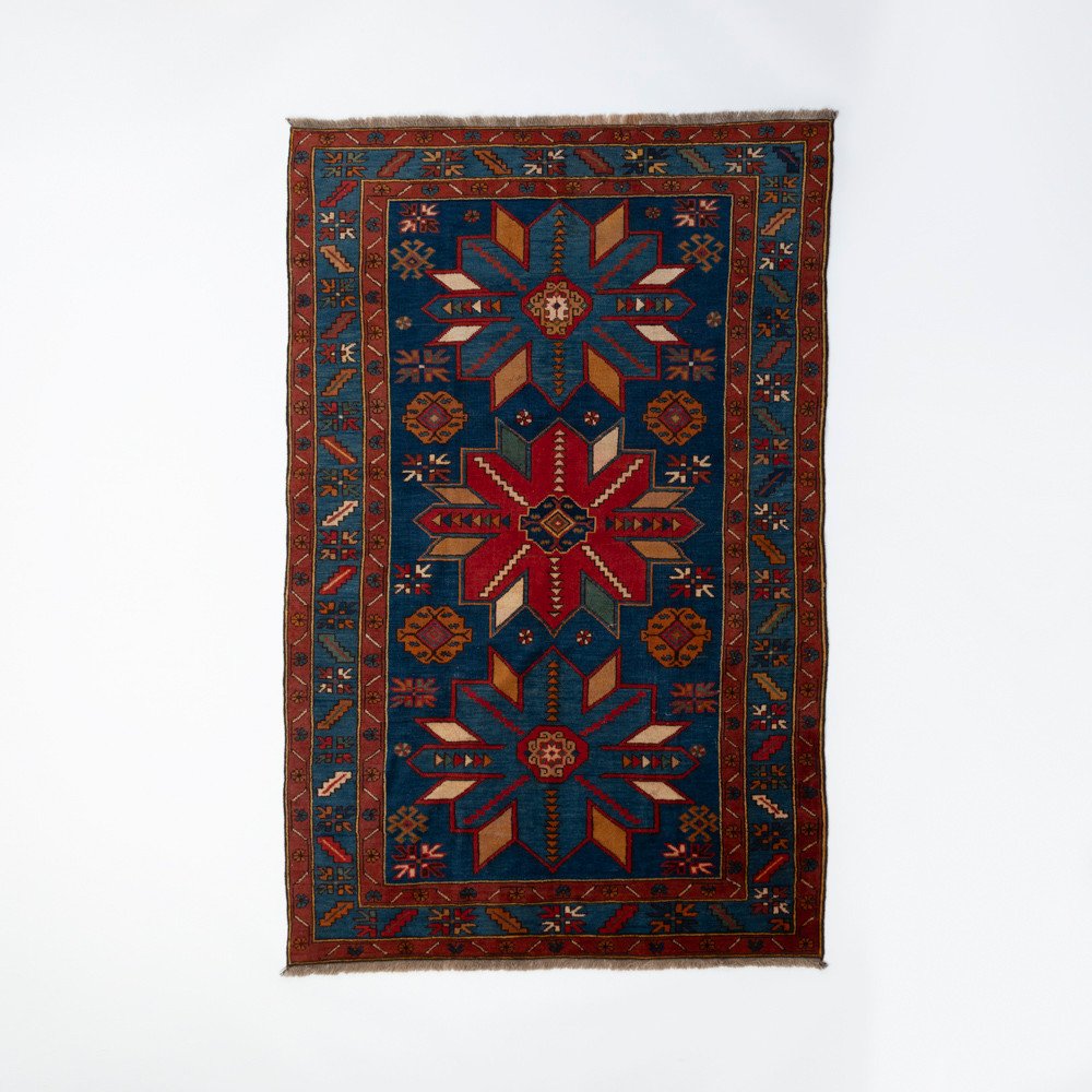 Handknotted Kazak Wool Carpet In Geometric Design 1960s