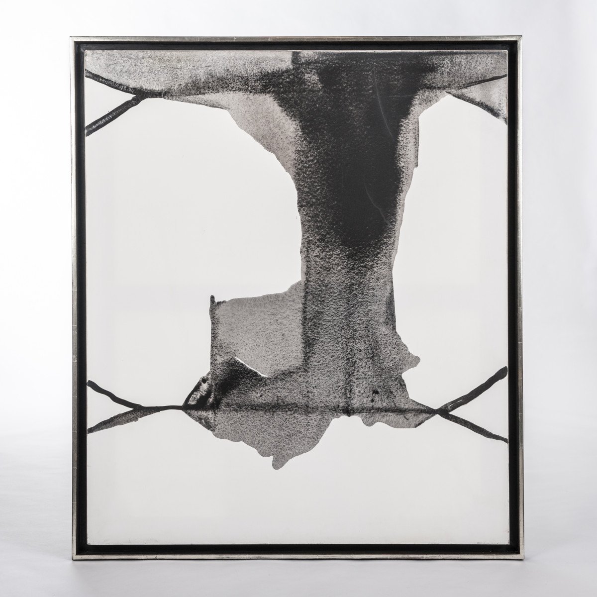 Peinture abstraite en acrylique sur toile en noir-gris-blanc par Guillermo Aritza 1991