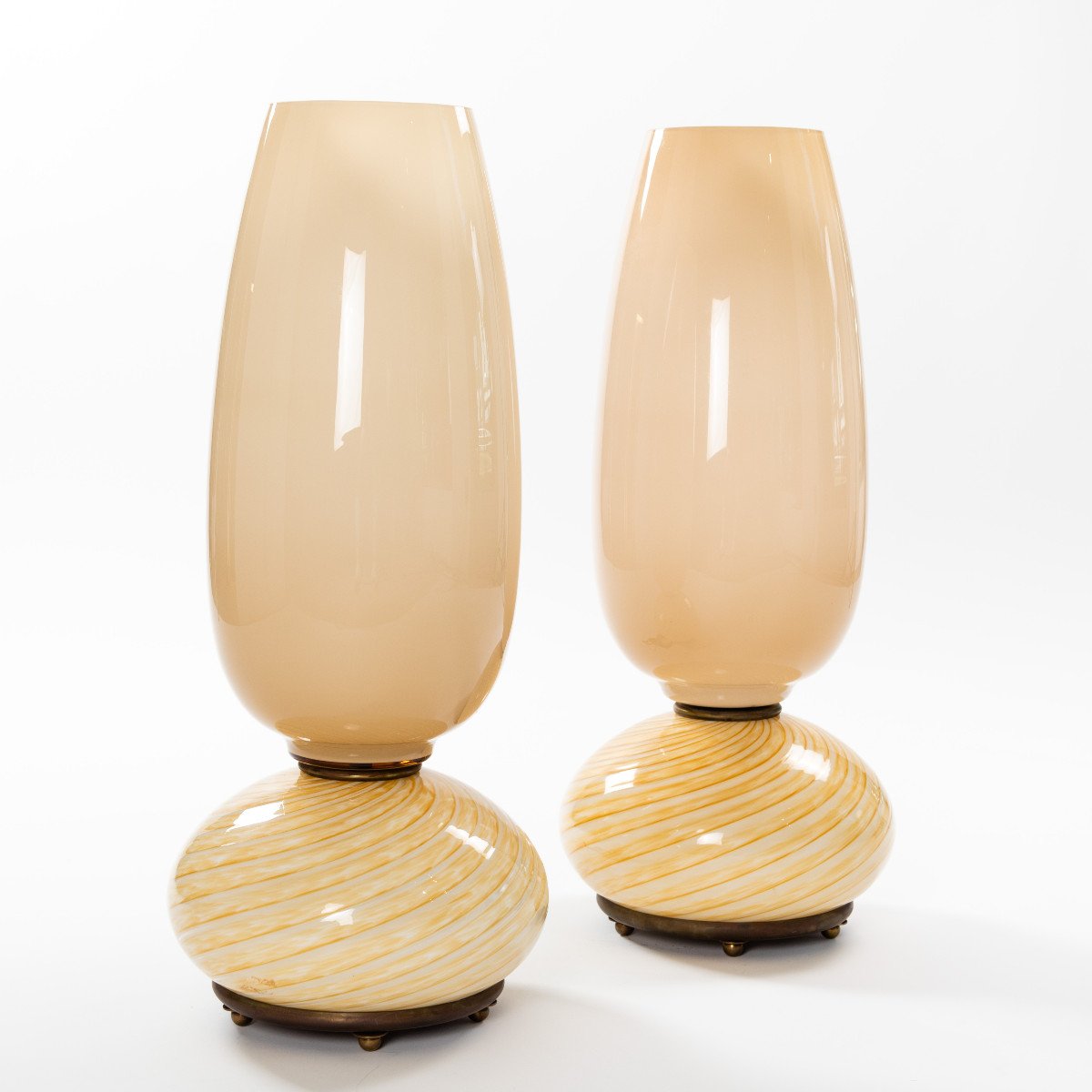 Paire de lampes de table en verre de Murano du milieu du siècle par Venini 1970-photo-3