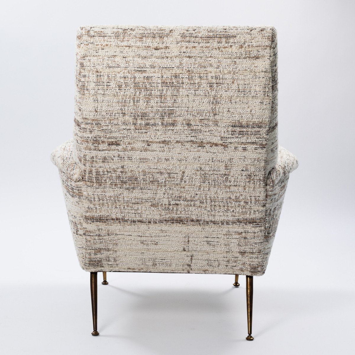 Fauteuil de forme linéaire italien du milieu du siècle, tissu bouclé blanc cassé, années 1950-photo-2